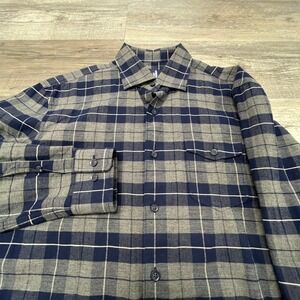 Johnnie-O Whitman Wake Blue Mens M Classic Tartan Plaid Flannel Button Up‎ Shirt